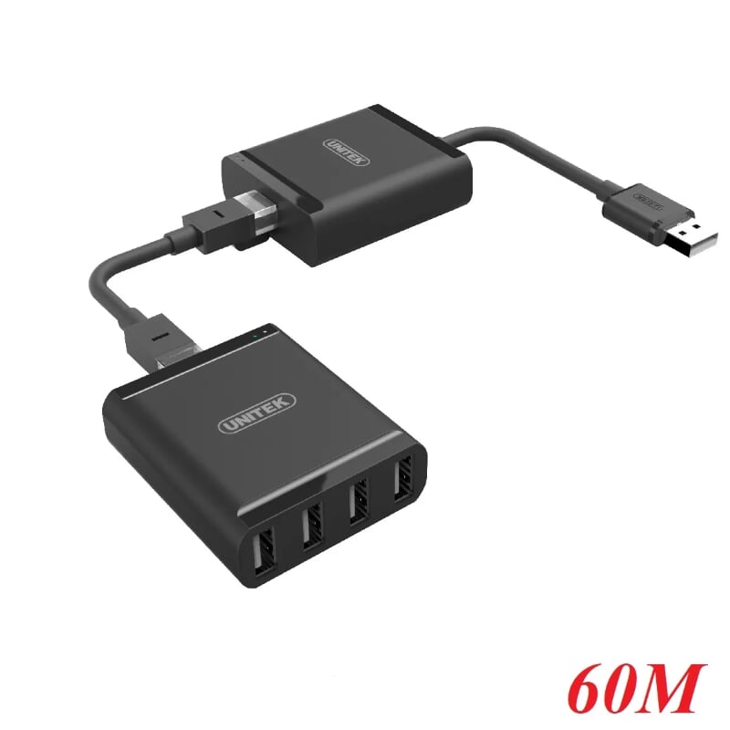 Unitek 97436 Y-2516 60M Màu Đen Bộ kéo dài USB 2.0 ra 4 cổng USB qua cổng Lan