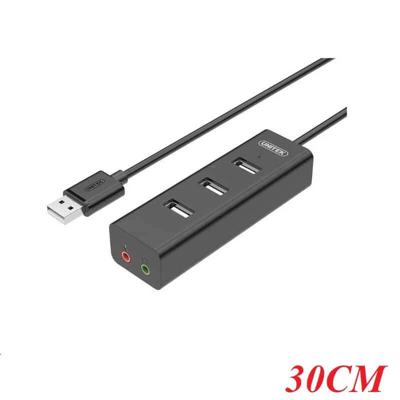 Unitek 96950 Y-2199BK 30CM Màu Đen Bộ chia USB 2.0 sang 3 cổng USB 2.0 + Audio