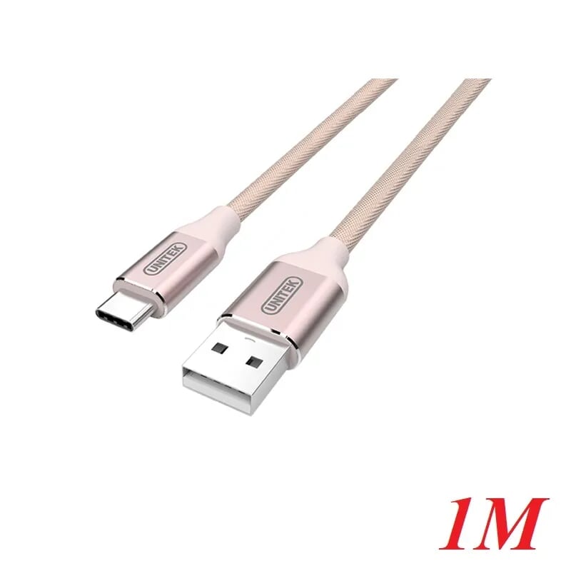 Unitek 97957 Y-C4025ARG 1M Màu Rose Gold Cáp sạc + truyền dữ liệu USB 2.0 sang Type-C bọc dù