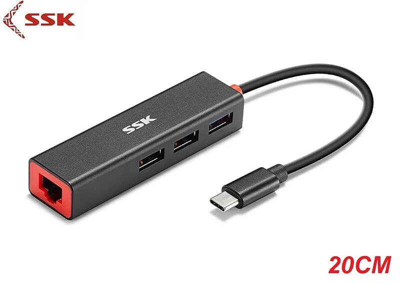 SSK SHU-C-535 20cm Màu Đen Bộ chuyển đổi Usb Type-Cra Lan 10/100 + 3 Cổng USB 3.0 95221