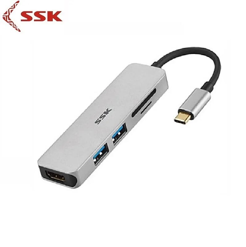 SSK SHU-C-525 10cm Màu Xám Bộ chuyển đổi Usb Type-C ra 2 cổng USB 3.0 + HDMI + TF + SD 96149