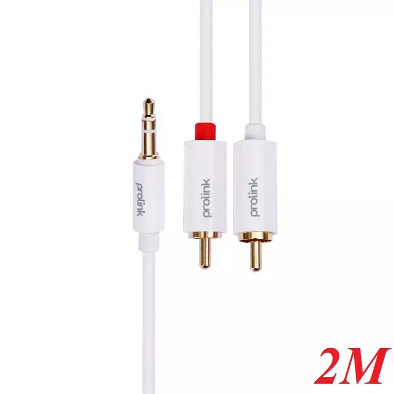 Prolink MP147 Cáp 2M 3.5Mm To 2*Rca Nối Âm Thanh Mạ Vàng 24K Chống Nhiễu Màu Trắng - 97427