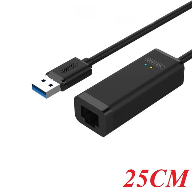Unitek 95614 Y-3470BK 25CM 1000Mbps Màu Đen Cáp chuyển Usb 3.0 sang Lan Giagabit