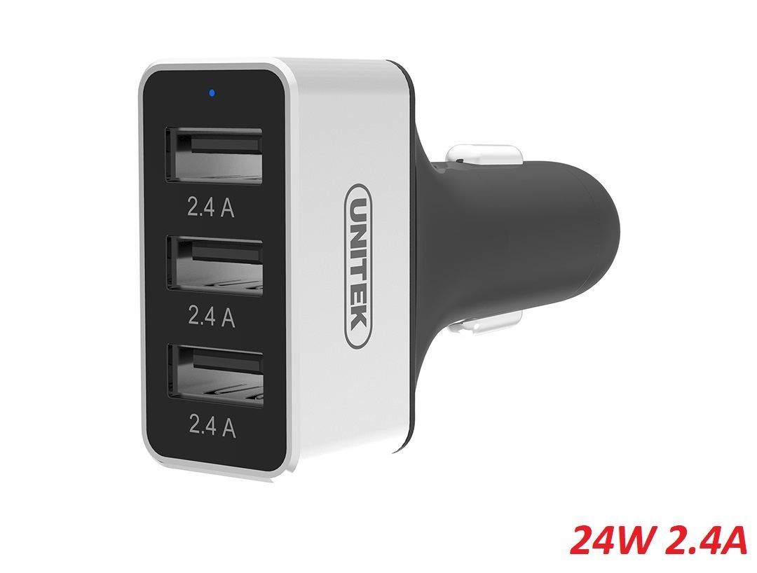 Unitek 26888 Y-P539C 24W 3 cổng USB 2.4A Củ Sạc trên xe hơi Màu Trắng
