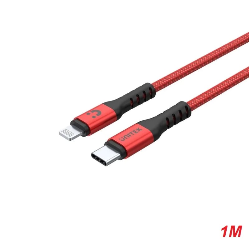 Unitek 25619 C14060RD 1m màu đỏ cáp lightning ra usb Type-C