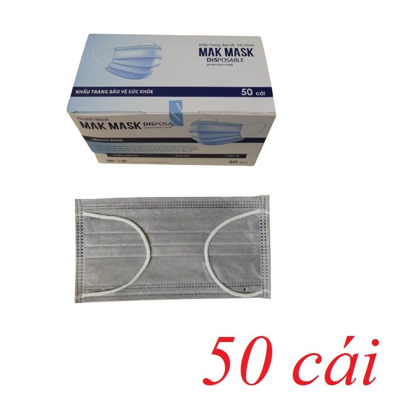 Makmask 19163 màu xám khẩu trang 4 lớp  kháng khuẩn hộp 50 cái