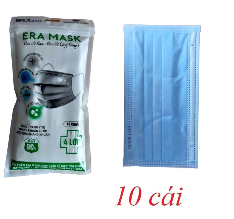 Eramask 18922 màu xanh  khẩu trang 4 lớp kháng khuẩn bịch 10 cái