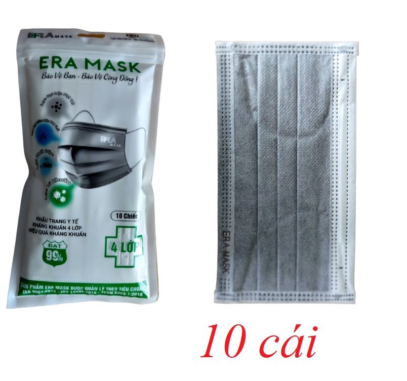 Eramask 18067 màu xám khẩu trang 4 lớp kháng khuẩn bịch 10 cái
