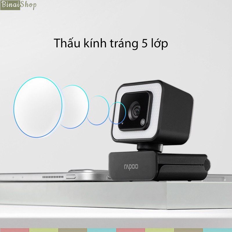 Rapoo 19734 C270L  Webcam độ phân giải FullHD  1920 x 1080), phạm vi quan sát 105 độ, có 3 chế độ đèn Led trợ sáng cáp tín hiệu có thể tháo rời,