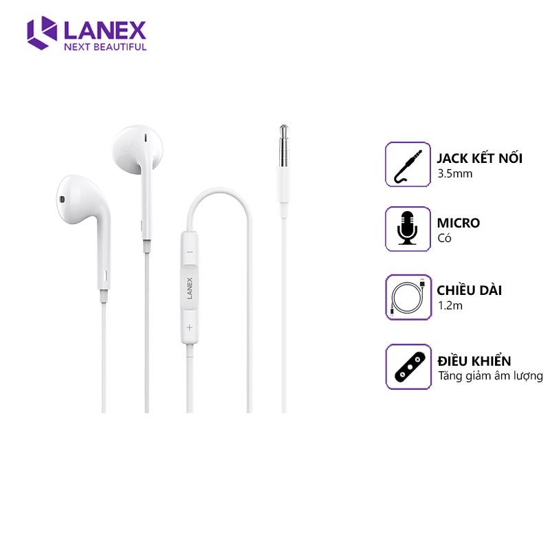 LANEX 18645 L08 TAI NGHE NHỰA TPE JACK 3.5MM CÓ MIC