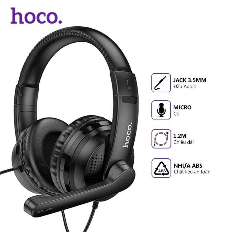HOCO  18826 W103 1 zắc cắm Tai nghe chụp tai có mic 3.5mm Dùng cho điện thoại và máy tính