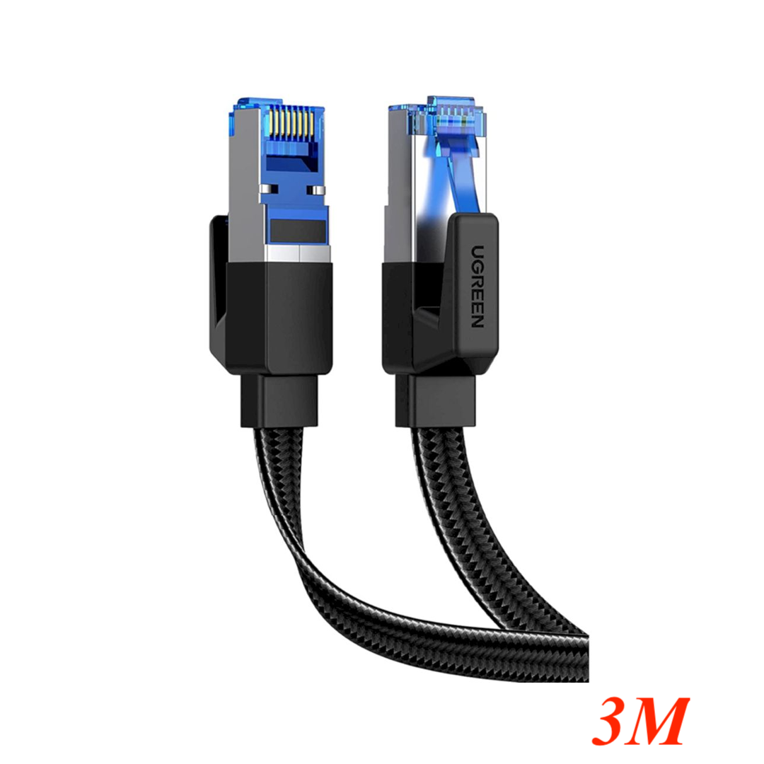 Ugreen 40172 3m Cat8 Flat 40Gbps 2000mhz Ethernet Cable Braided black NW190