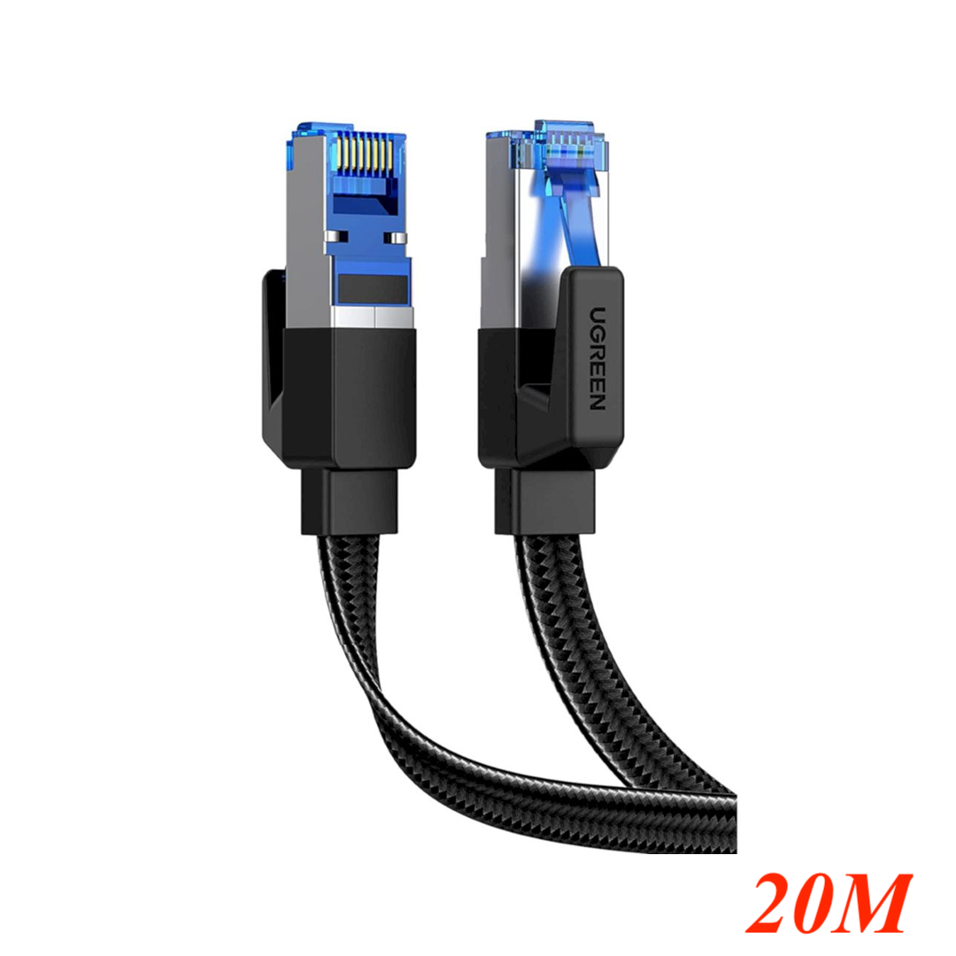 Ugreen 40177 20m Cat8 Flat 40Gbps 2000mhz Ethernet Cable Braided black NW190