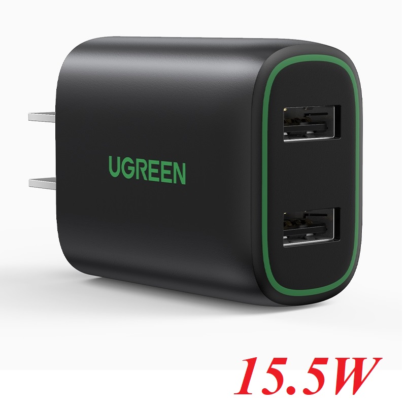 Ugreen 80912 3.1A Dual Port USB Charger Universal Apple iPhone 13 / 12 / XS Huawei Samsung Xiaomi 11 Mobile Phone Charging Head Tablet Multi - Port Fast Charger plug cd230