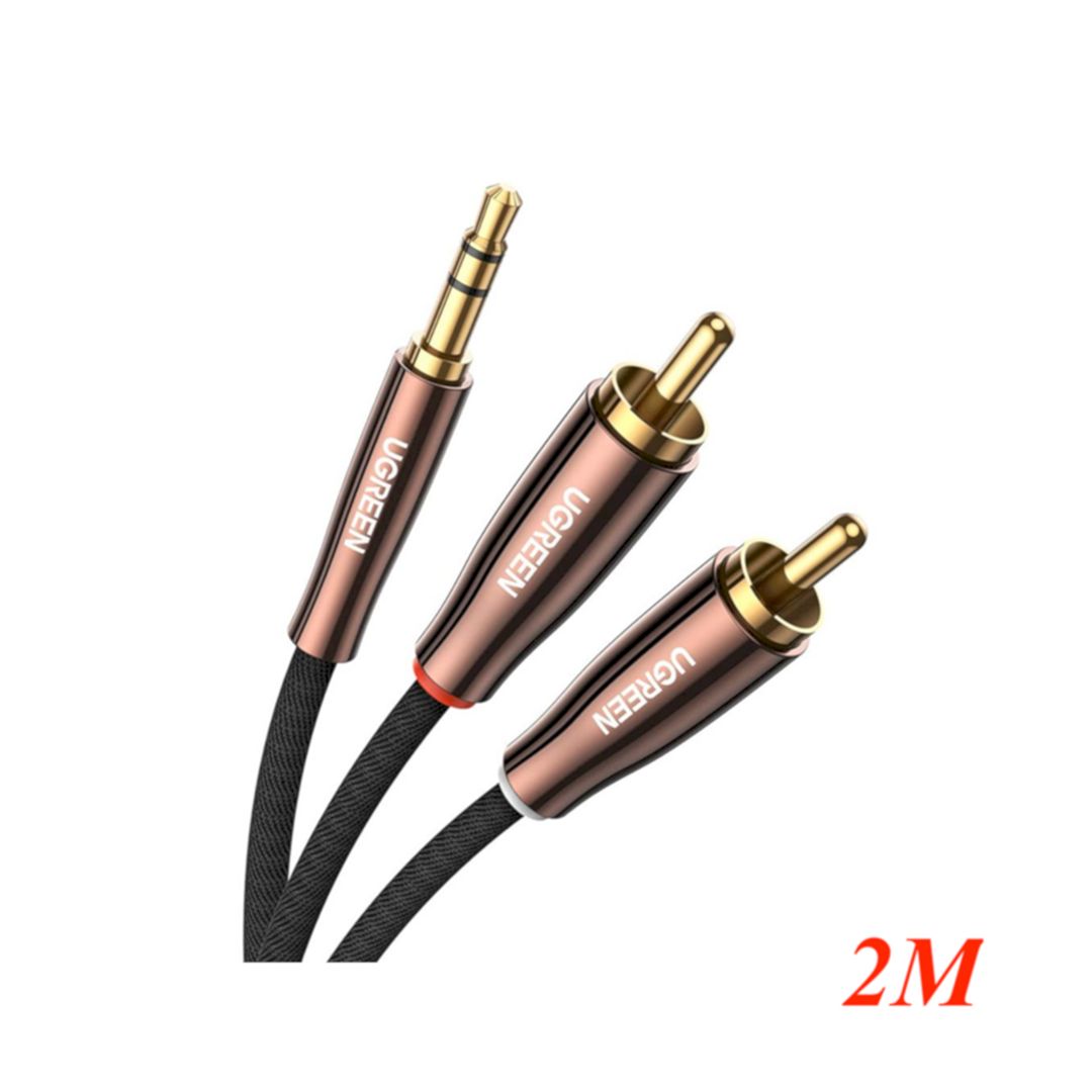 Ugreen 80847 2m 3.5mm Male to 2*RCA Copper Case Braided Aux Cable black with brown head AV170