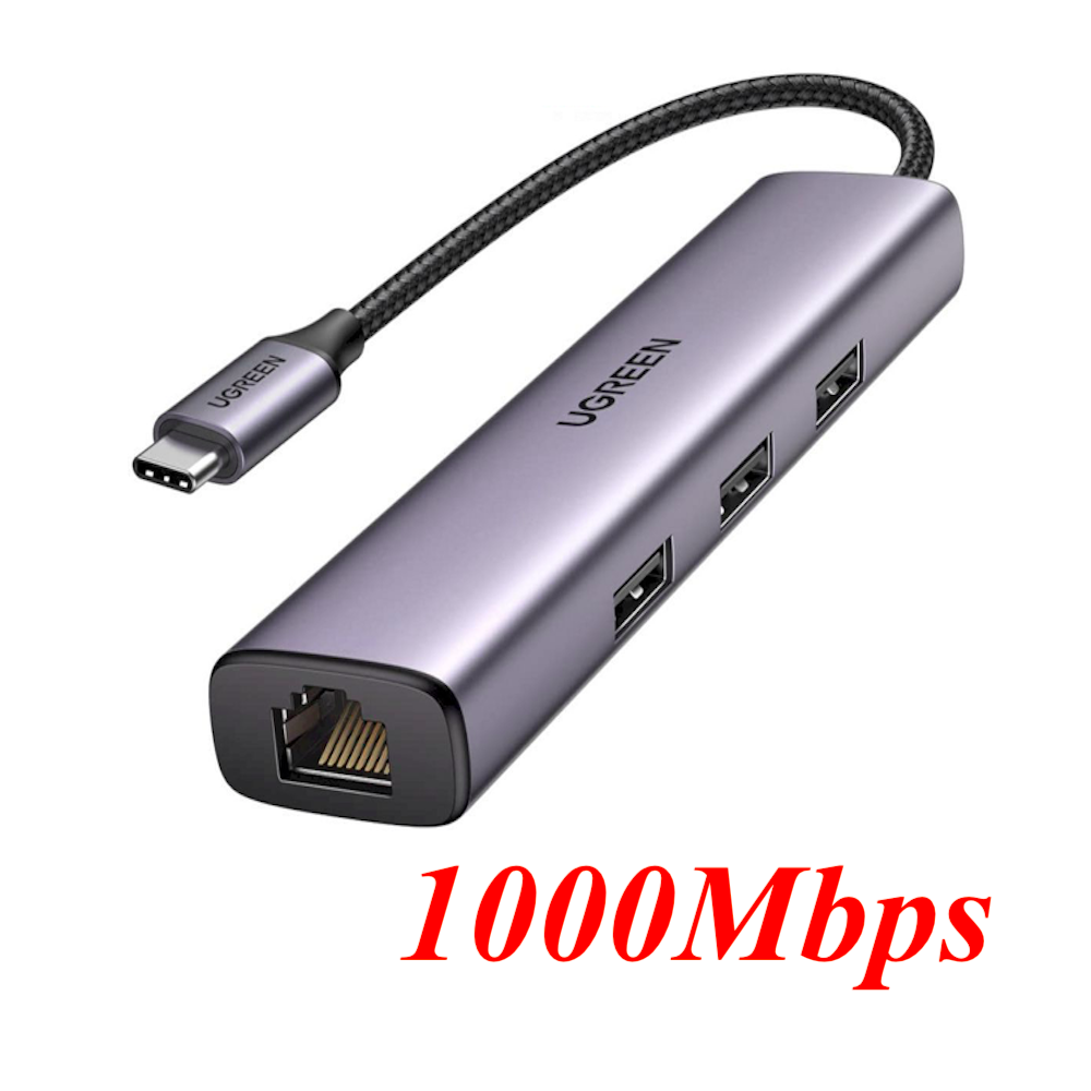 Ugreen 60600 3×USB 3.0 + RJ45 10 / 100 / 1000Mbps USB type C hub CM475