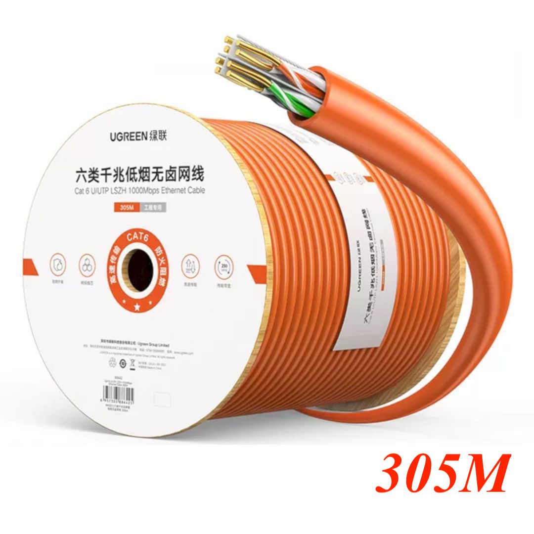 Ugreen 80642 305m 0.57±0.008mm Red orange Cat 6 Unshielded LSZH Cable 23AWG Pure copper NW201