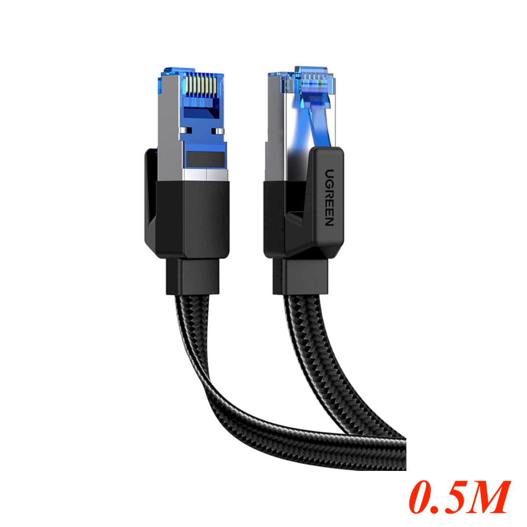 Ugreen 40168 0.5m Cat8 Flat 40Gbps 2000mhz Ethernet Cable Braided black NW190