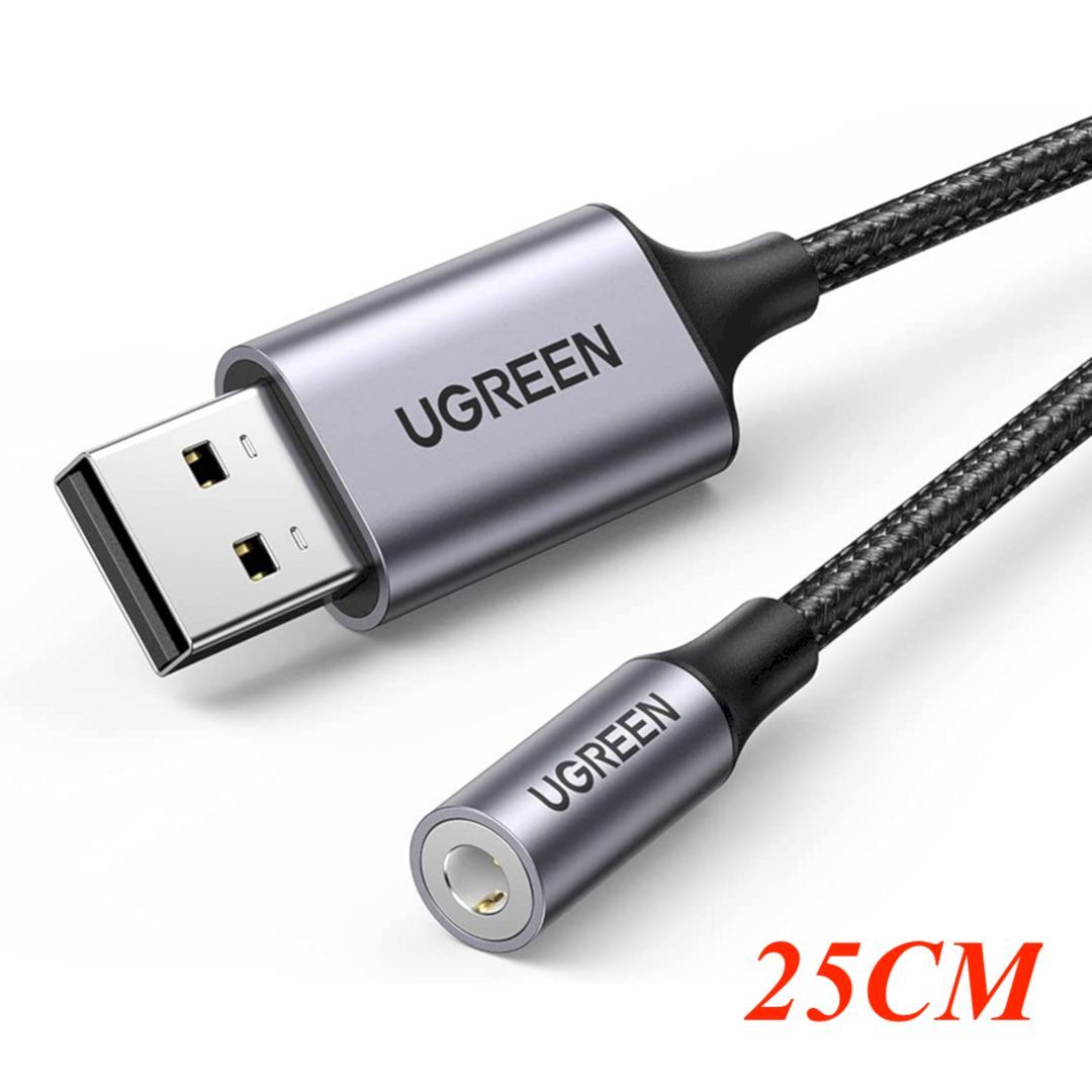 Ugreen 30757 25cm USB 2.0 to 3.5mm Audio Adapter Aluminum Alloy Dark Gray Support Mic TRRS Headphone DAC Chip CM477