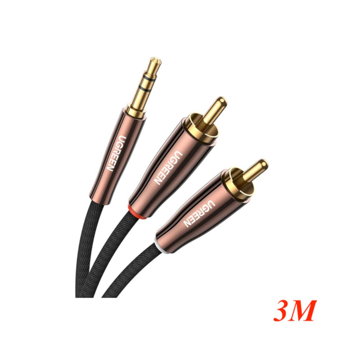 Ugreen 80848 3m 3.5mm Male to 2*RCA Copper Case Braided Aux Cable black with brown head AV170