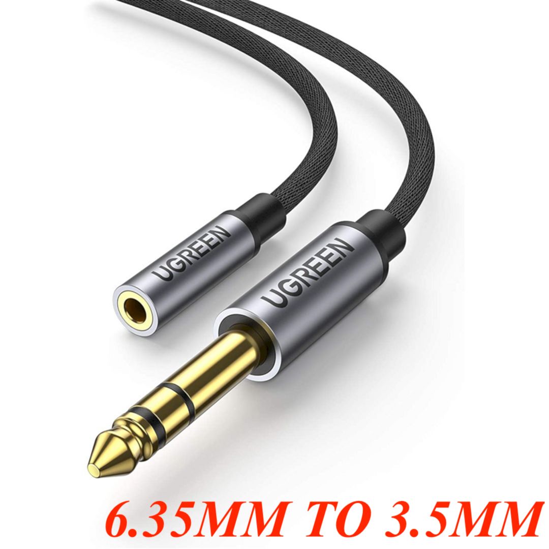 Ugreen 20498 6.35mm Three 3 - Pole Male to 3.5mm Four 4 - Pole Female Audio Cable Silver gray AV184