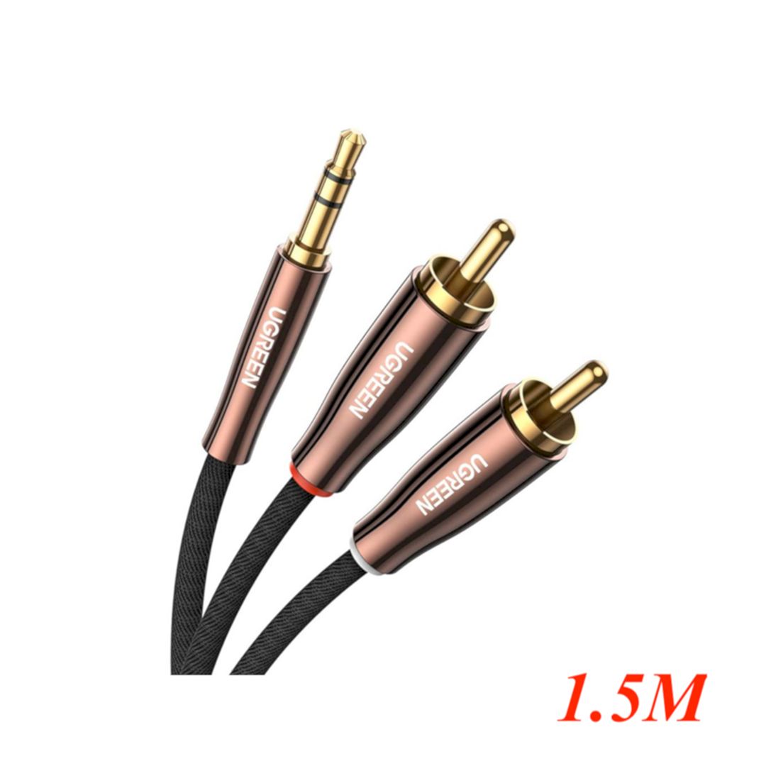 Ugreen 80846 1.5m 3.5mm Male to 2*RCA Copper Case Braided Aux Cable black with brown head AV170