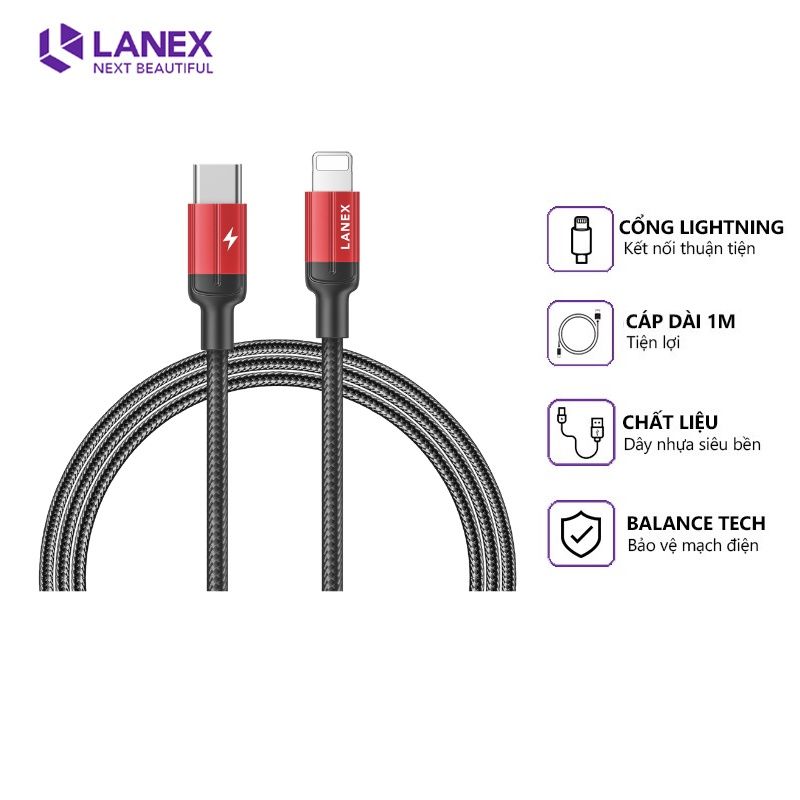 Lanex 19632 LS03CL 1M Cable sạc type c to lightning
