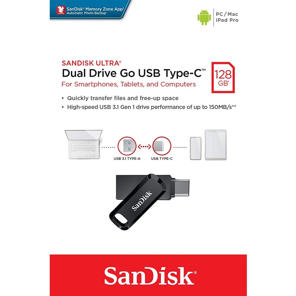 Sandisk 16846 sdddc3 128gb usb otg type c 3.0