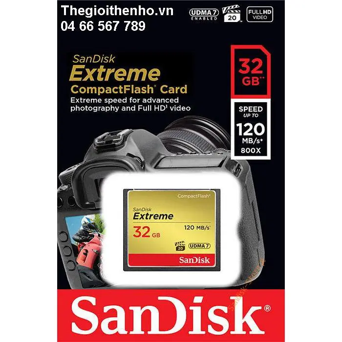 SanDisk 18629 Thẻ nhớ CF 32GB Extreme VPG20UDMA 7 120MB/s R 85MB/S