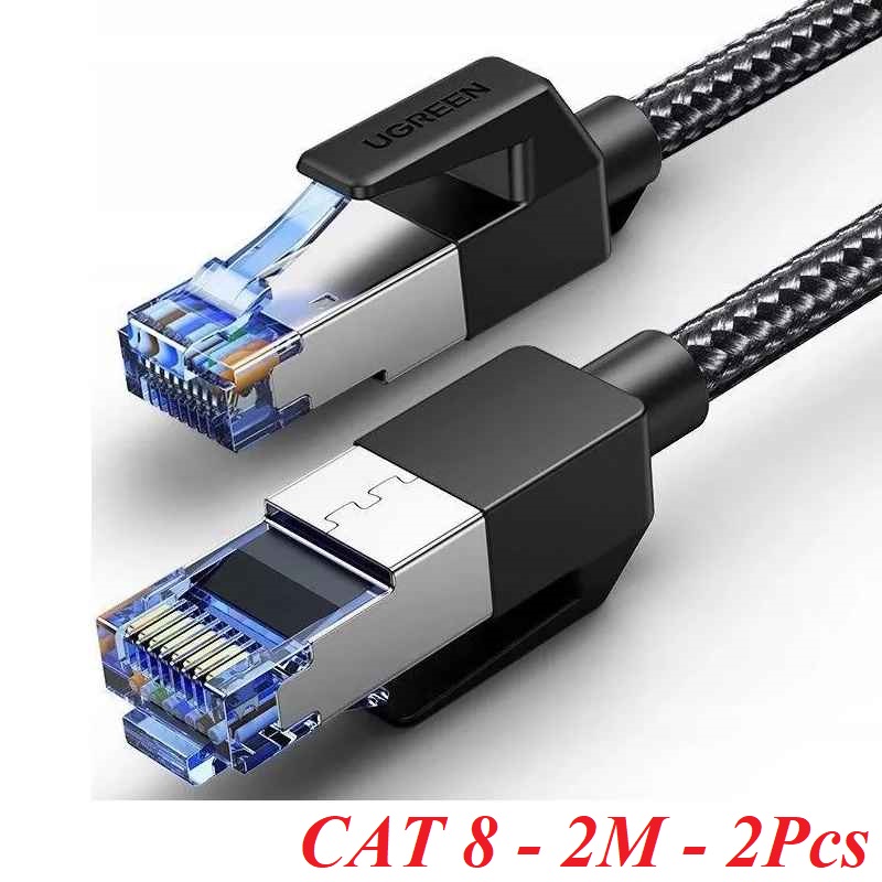 Ugreen 27548 2M 2pcs CAT8 F/Ftp 25Gbps 2000mhz Ethernet Cable Braided 2-Pack Black Ethernet Braided pure cooper 80431p NW153