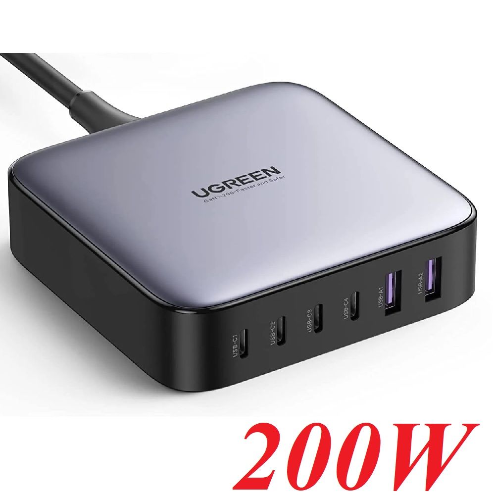 Ugreen 40913 200W 2 type c + 2 usb A Desktop GaN Charger with 2m power cable CD271