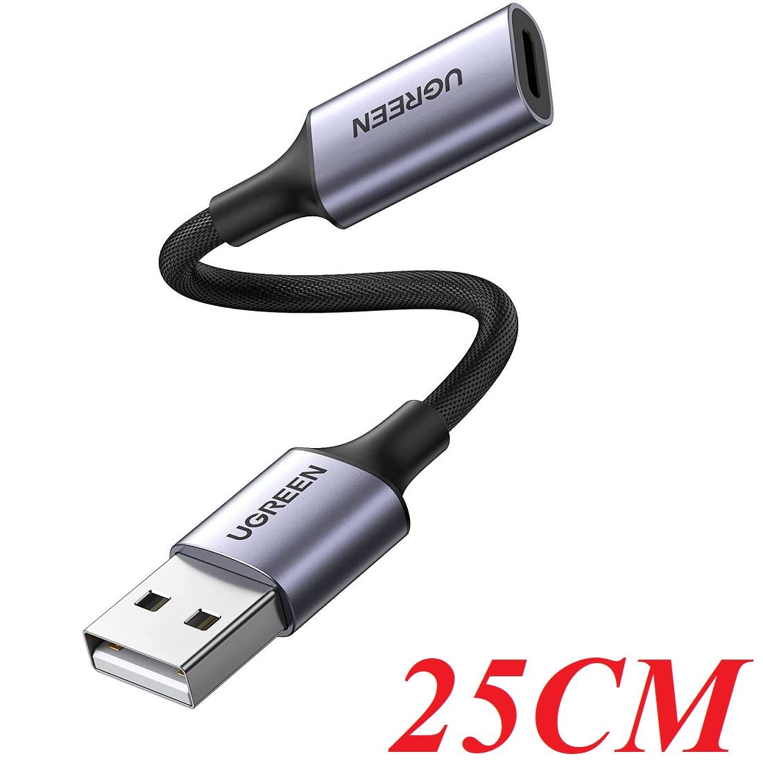 Ugreen 20479 25cm USB 3.0 Male to Lightning MFI Female space gray C37C Audio extension Cable Alu Case 0.25m with Braid volume control for macbook PC US389