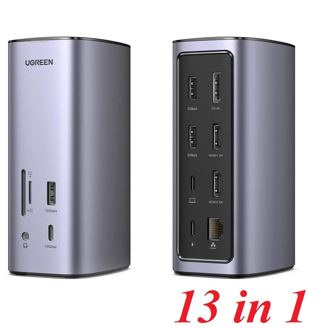 Ugreen 90325 USB type C to 1xusb A 10G + 1xusb-C 10G + 2xusb-A 5G + 2xHDMI 4K60Hz + DP + RJ45 Gigabit + SD/TF + 3.5mm Audio + PD Multifunction Docking Station MST for All PC OS CM555