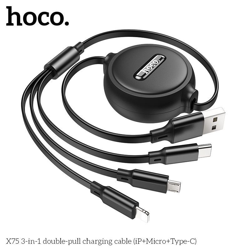 Hoco 18585  X75 3 in 1 Cáp Sạc Đa Năng Dây Rút  Chính Hãng