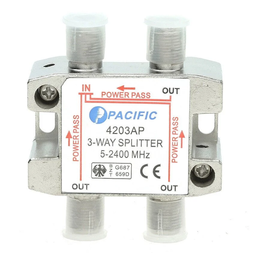 Oem 42023 4203AP Chia cáp PACIFIC 3 Chính Hãng, chia 3 tivi tín hiệu truyền hình cáp, Bộ chia truyền hình cáp PACIFIC