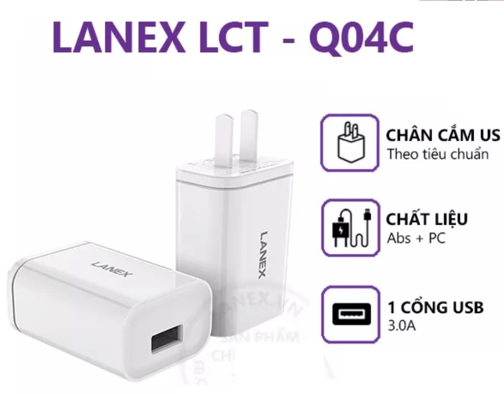 Lanex 27478 Q04c 18w củ sạc 1 cổng usb 3.0