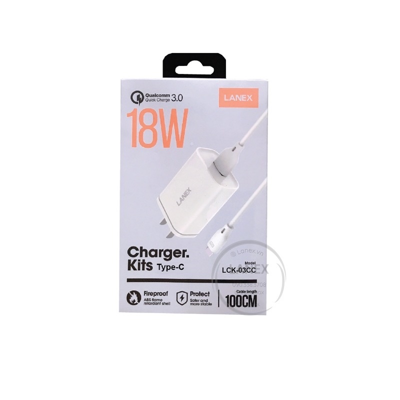 Lanex 25424 Lck03cc 18w qc3.0 dài 1m bộ sạc type C
