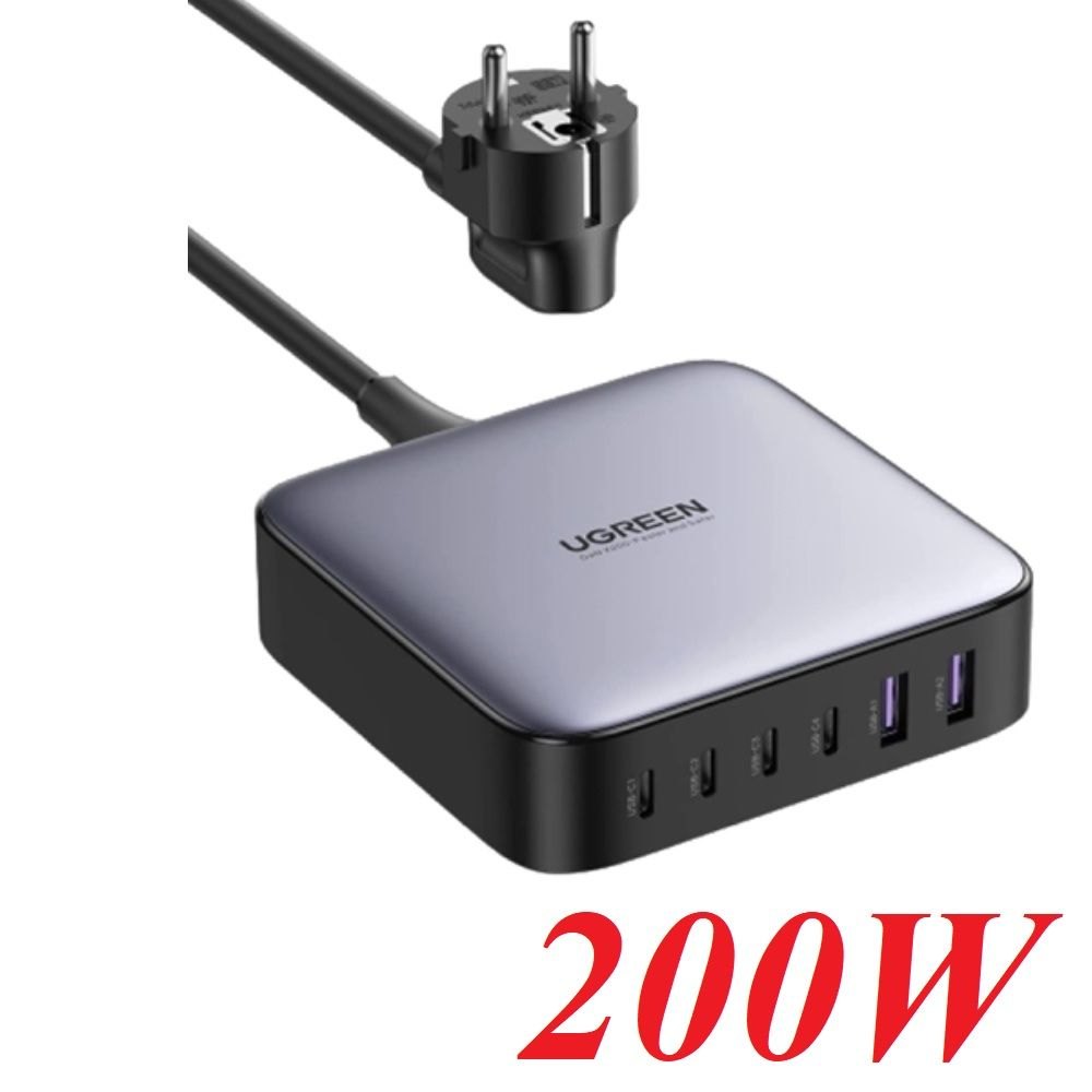 Ugreen 40914 200W 4c 2a GaN EU 2m cable plug Desktop Charger 6 port CD271