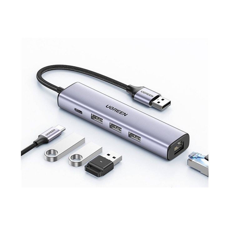 Ugreen 20900 Usb 2.0 To 3*Usb 2.0 + Rj45 100M Ethernet Card CM475