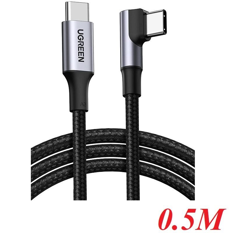 Ugreen 20582 0.5M Alu Case Black Usb Type C Male To Usb Type C Male 2.0 5V - 5A Angled Round Cable Nickel Plating US334