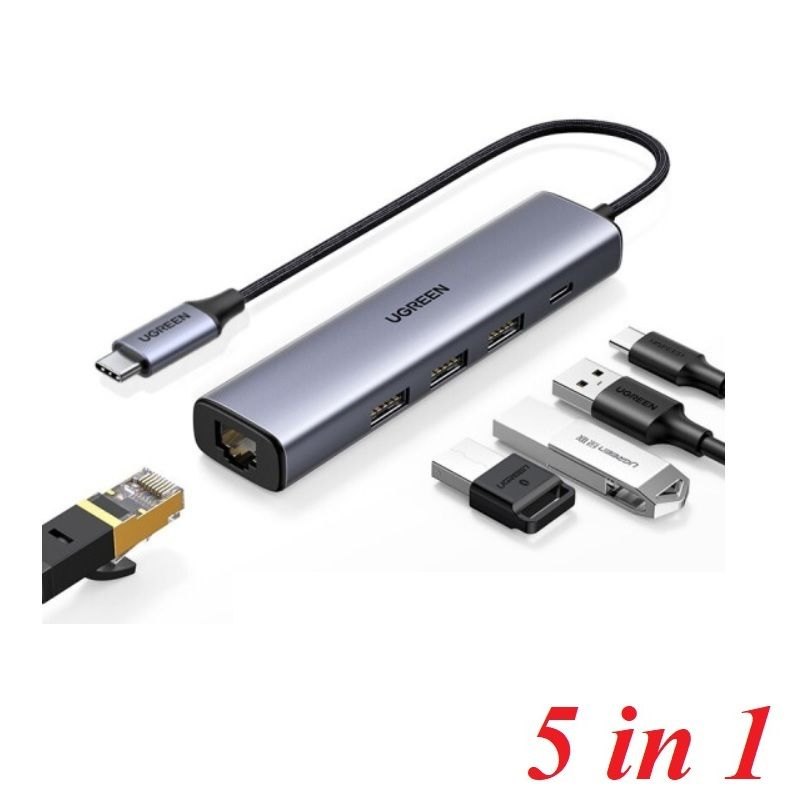 Ugreen 20932 3×Usb3.0 + Rj45 1000M + Pd Ethernet Adapter From Usb Type C CM475