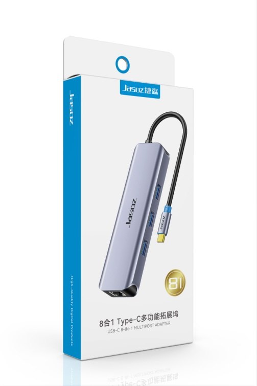 Jasoz T-H112 17cm Type-C HUB 8 in 1 USB 3.0 * 3 + HDMI + PD + SD + TF + Gigabit RJ45 0.17m TH112 H112 28220