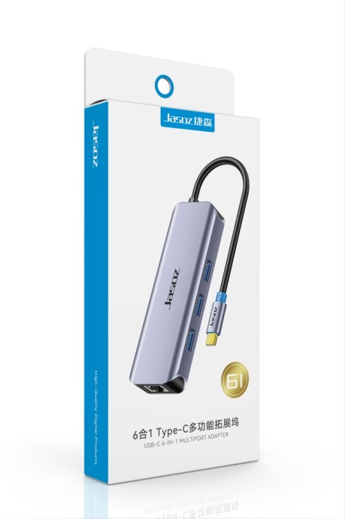 Jasoz T-H111 17cm Type-C HUB 6 in 1 USB 3.0 * 3 + HDMI + PD + Gigabit RJ45 TH111 H111 28281