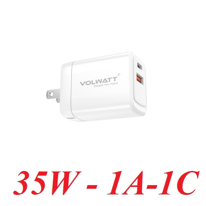 Volwatt 27696 35W 1A1C Củ Sạc Siêu Nhanh A&C- 35W Gan Pd + Qc Dual Ports Type A Usb-C GE-35-AC-M GaN