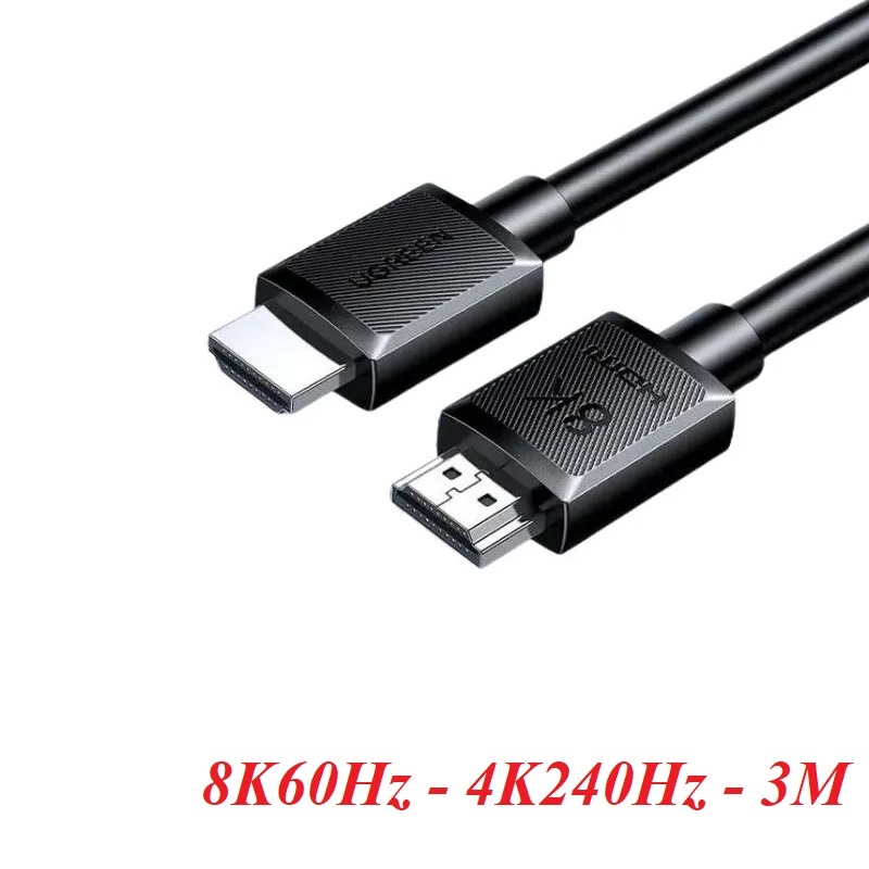 Ugreen 45433 3m 8K60hz v2.1 24K gold Plated 7680*4320@60Hz 3840*2160@240Hz support 48Gbps eARC ARC HDR HDMI 8K@60hz HDMI Male to Male Cable Black HD175