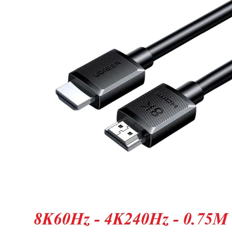 Ugreen 55406 0.75m 8K60hz v2.1 24K gold Plated 7680*4320@60Hz 3840*2160@240Hz support 48Gbps eARC ARC HDR HDMI 8K@60hz HDMI Male to Male Cable Black HD175