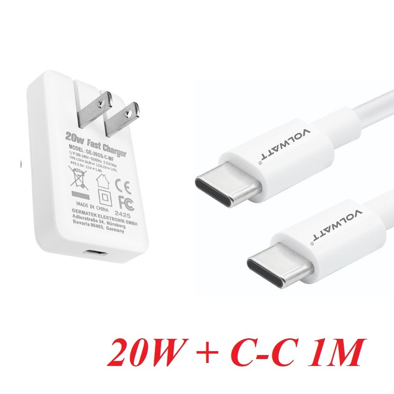 Volwatt 17296 Bộ sạc siêu mỏng 20W GE-20GS-C-MF Plus (gồm 1 củ sạc không dây dùng cho điện thoại di động GE-20GS-C-MF, 1 dây cáp sạc và truyền dữ liệu cho điện thoại GE-025-CL)