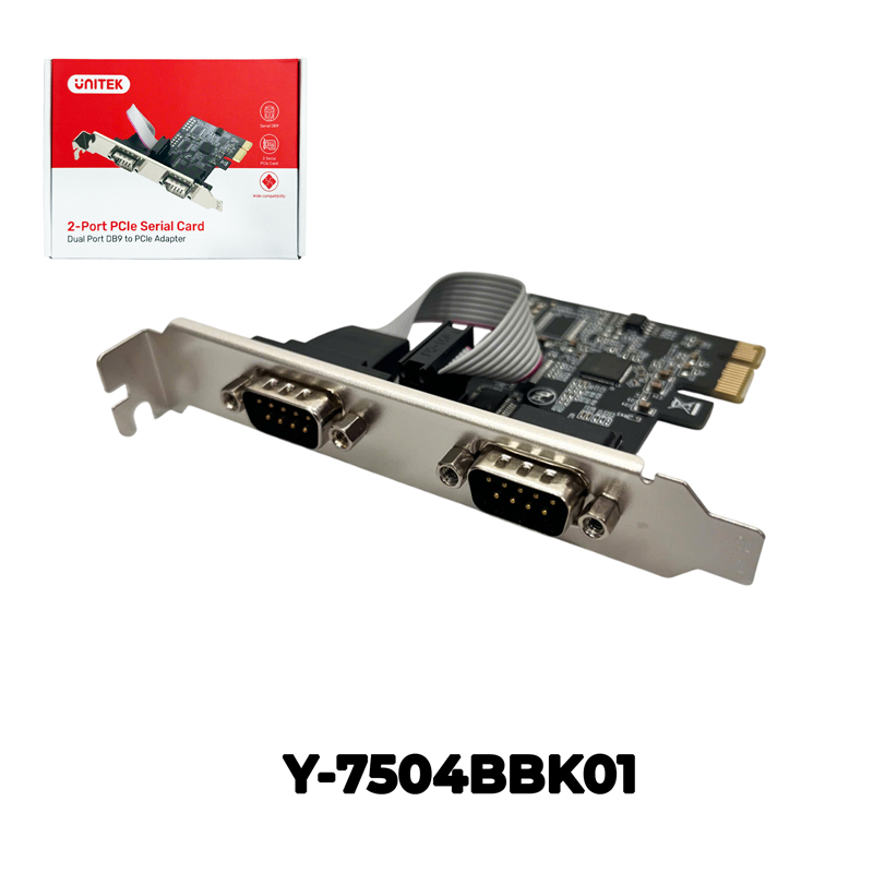 Unitek Y-7504B Card chuyển đổi Pci-e sang 2 cổng Com 9 chân, chip ASIX AX99100 y-7504BBK01 Y-7504 37903 ( mẫu 2025)