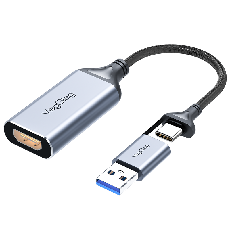 Veggieg 12942 VZ632 HDMI to USB A + Type C màu xám 1080P Cáp chuyển USB + Type-C Capture HDMI