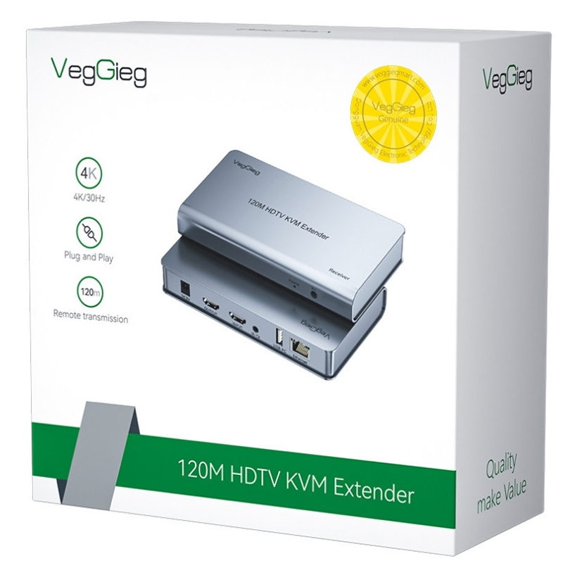 VegGieg 12768 V-HD011 4K 30Hz 120m KVM Bộ kéo dài HDMI 120m bằng đường dây mạng có Hỗ Trợ USB & Âm Thanh